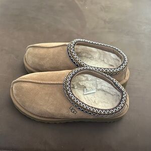 UGG Tan Slippers with Patterned Trim